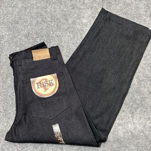 Vintage New RISK Relaxed Straight Jeans Men's Size 34 Black Stitch Denim Rare
